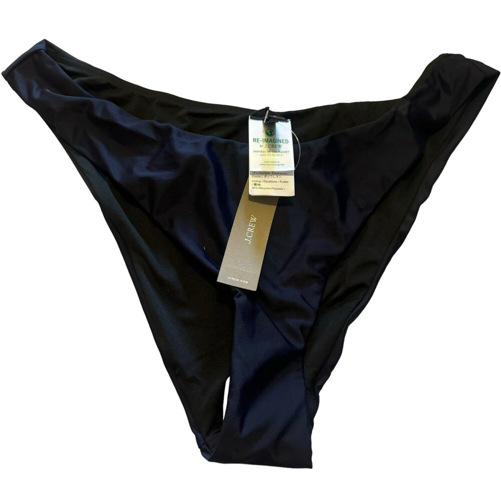 J. Crew Women's Curved-Waist Cheeky Bikini Bottom Navy Blue Size M NWT